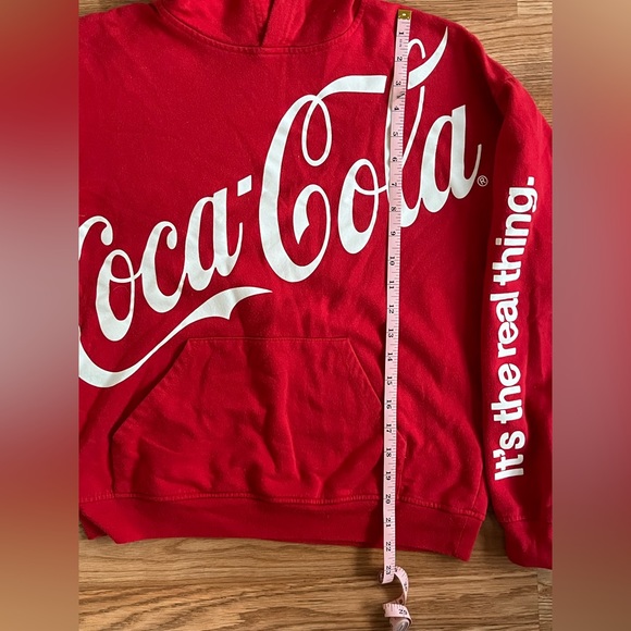 Coca-Cola “It’s The Real Thing” Hoodie Red Women’s Size S Pocket Graphic Sleeve - Picture 3 of 6